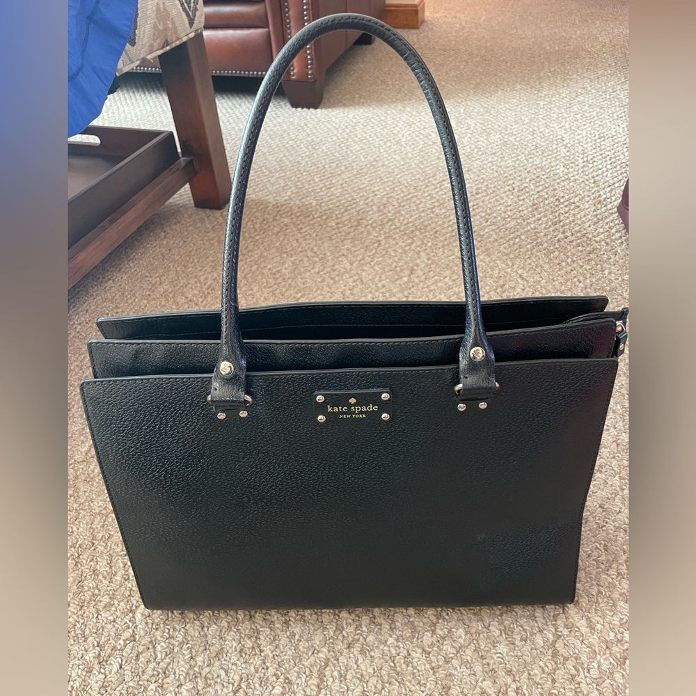 Kate spade large black pebbled leather structured tote